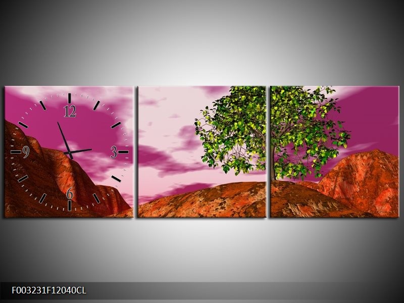 Klok schilderij Natuur | Groen, Paars, Roze | 120x40cm 3Luik