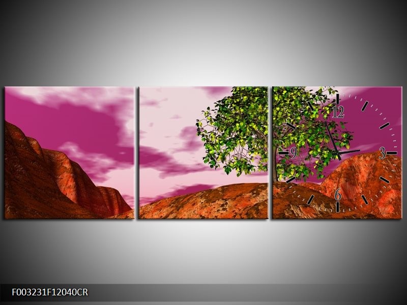 Klok schilderij Natuur | Groen, Paars, Roze | 120x40cm 3Luik