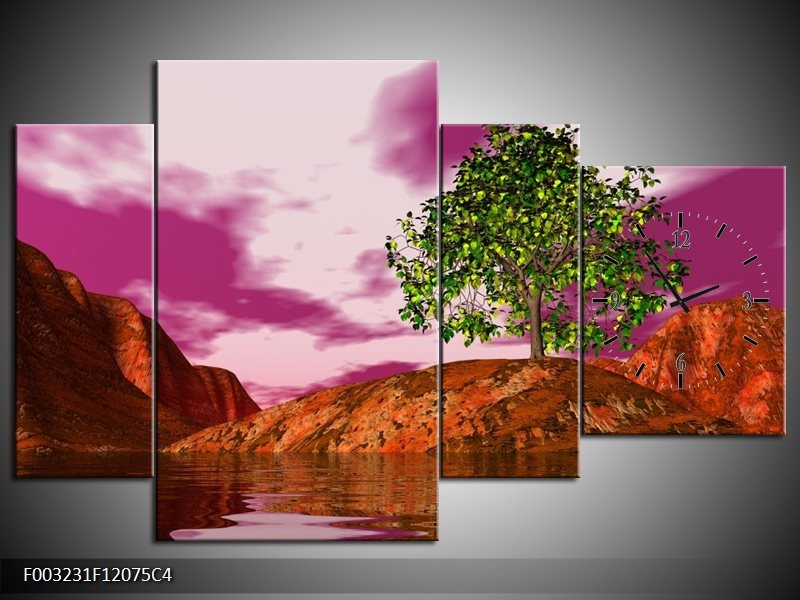 Klok schilderij Natuur | Groen, Paars, Roze | 120x75cm 4Luik