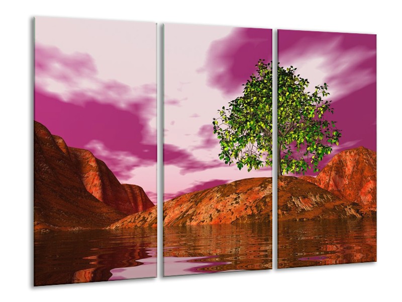Canvas schilderij Natuur | Groen, Paars, Roze | 120x80cm 3Luik