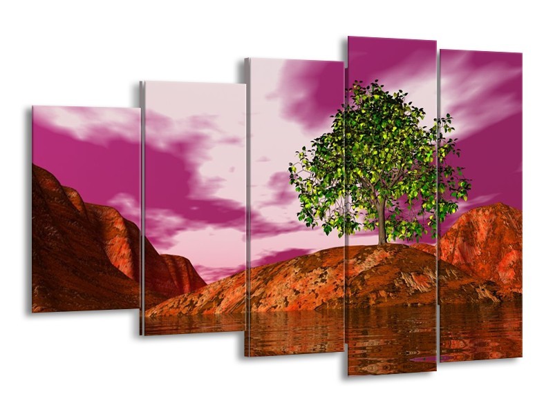 Canvas schilderij Natuur | Groen, Paars, Roze | 150x100cm 5Luik