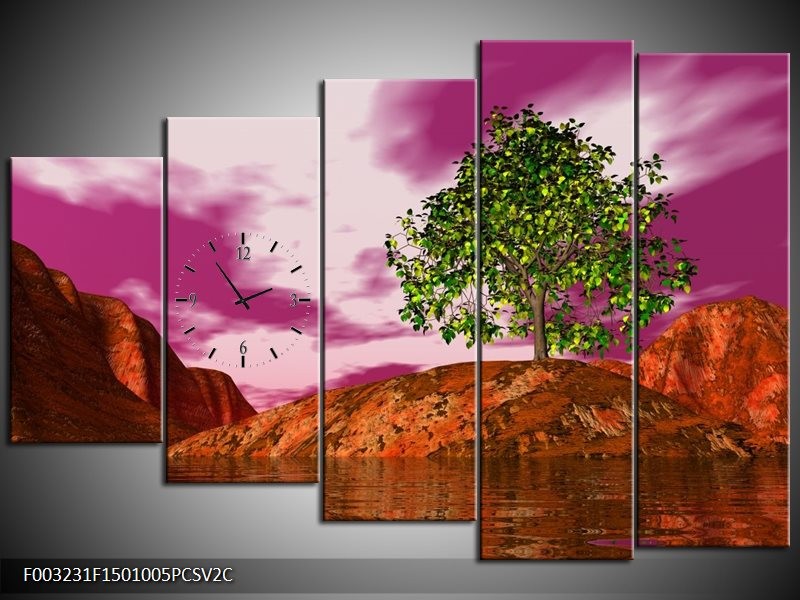 Klok schilderij Natuur | Groen, Paars, Roze | 150x100cm 5Luik