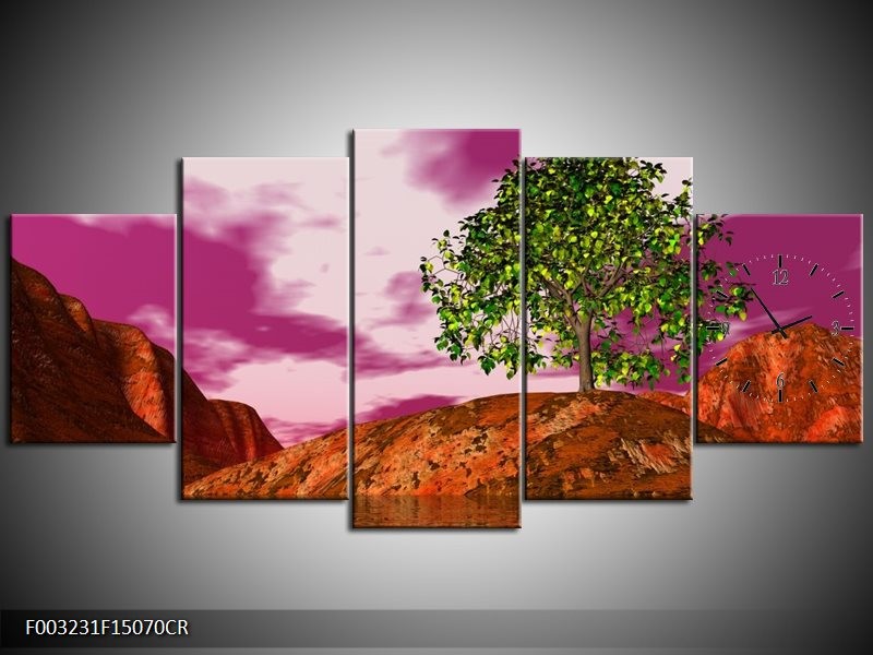 Klok schilderij Natuur | Groen, Paars, Roze | 150x70cm 5Luik