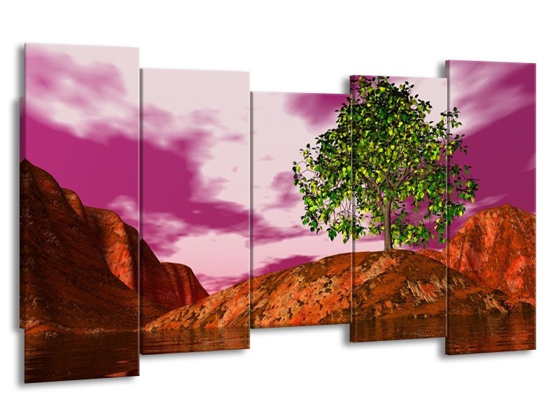Canvas schilderij Natuur | Groen, Paars, Roze | 150x80cm 5Luik