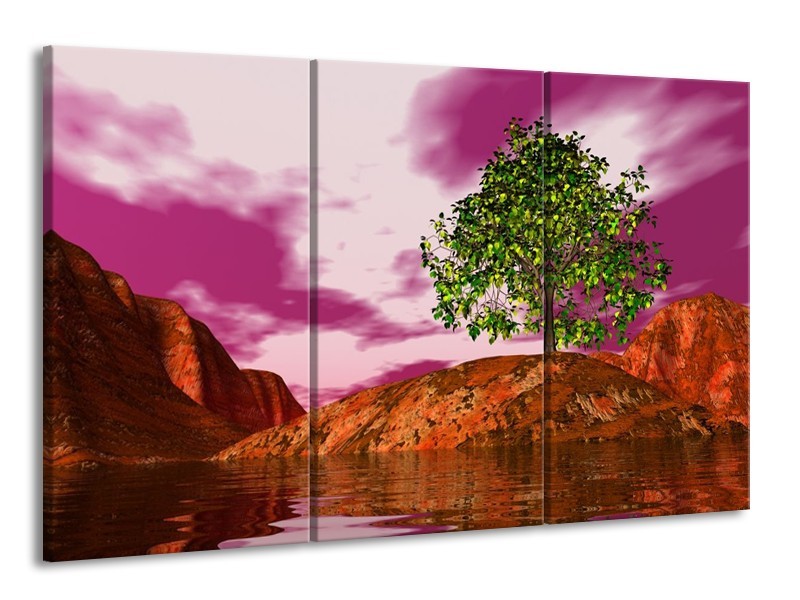 Canvas schilderij Natuur | Groen, Paars, Roze | 165x100cm 3Luik