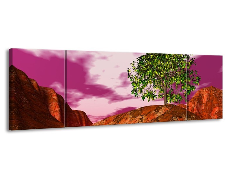 Canvas schilderij Natuur | Groen, Paars, Roze | 170x50cm 3Luik