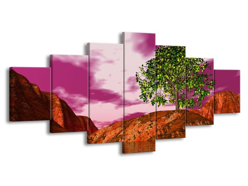 Canvas schilderij Natuur | Groen, Paars, Roze | 210x100cm 7Luik