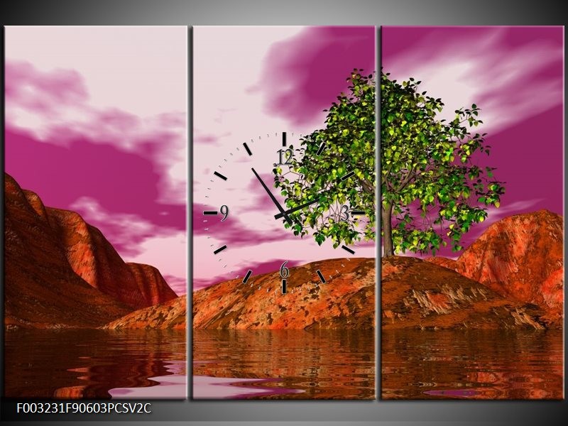 Klok schilderij Natuur | Groen, Paars, Roze | 90x60cm 3Luik