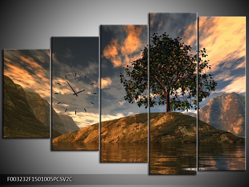 Klok schilderij Natuur | Grijs, Blauw, Wit | 150x100cm 5Luik