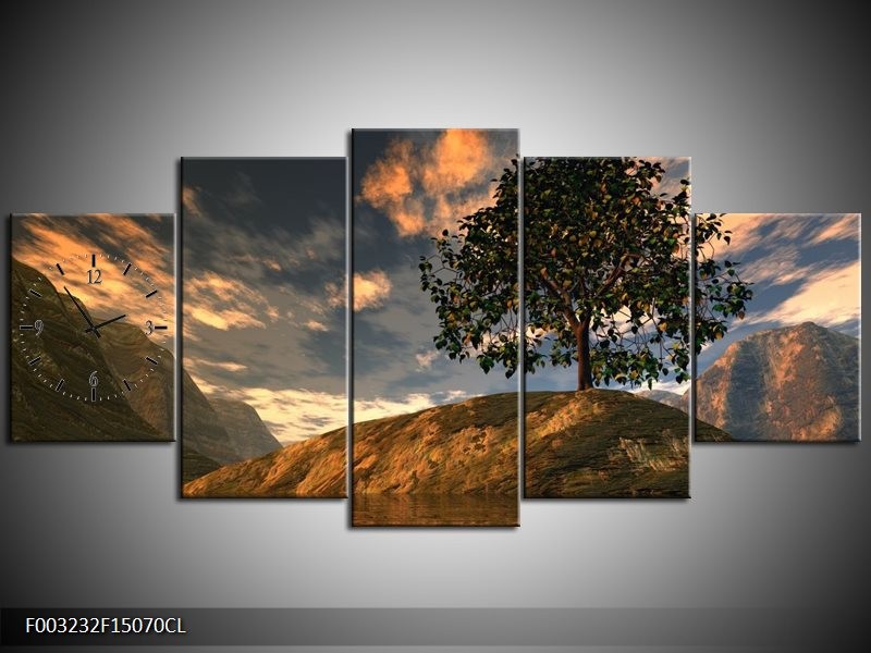 Klok schilderij Natuur | Grijs, Blauw, Wit | 150x70cm 5Luik