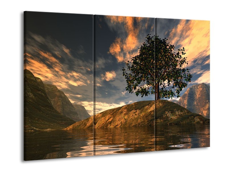 Canvas schilderij Natuur | Grijs, Blauw, Wit | 90x60cm 3Luik