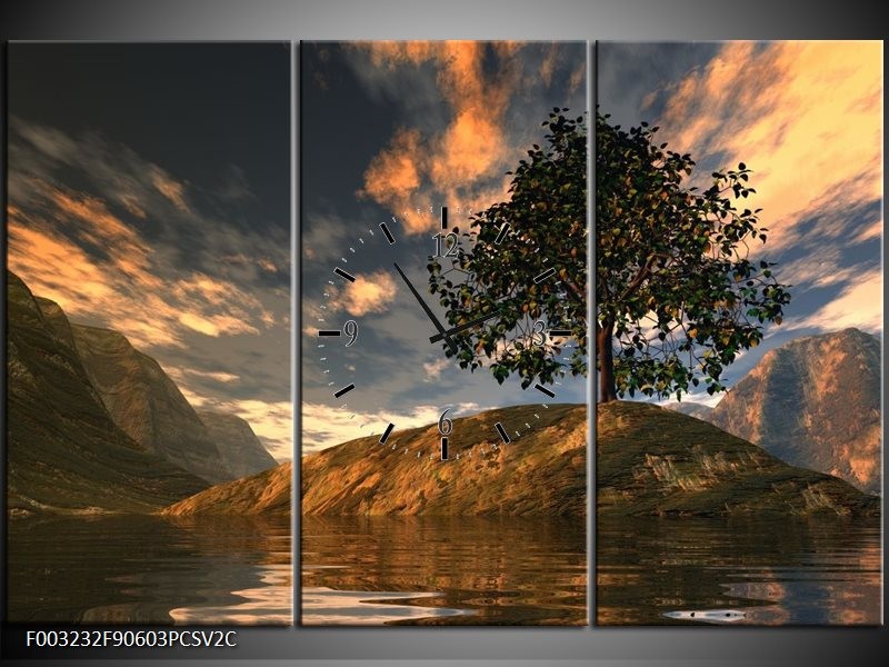 Klok schilderij Natuur | Grijs, Blauw, Wit | 90x60cm 3Luik