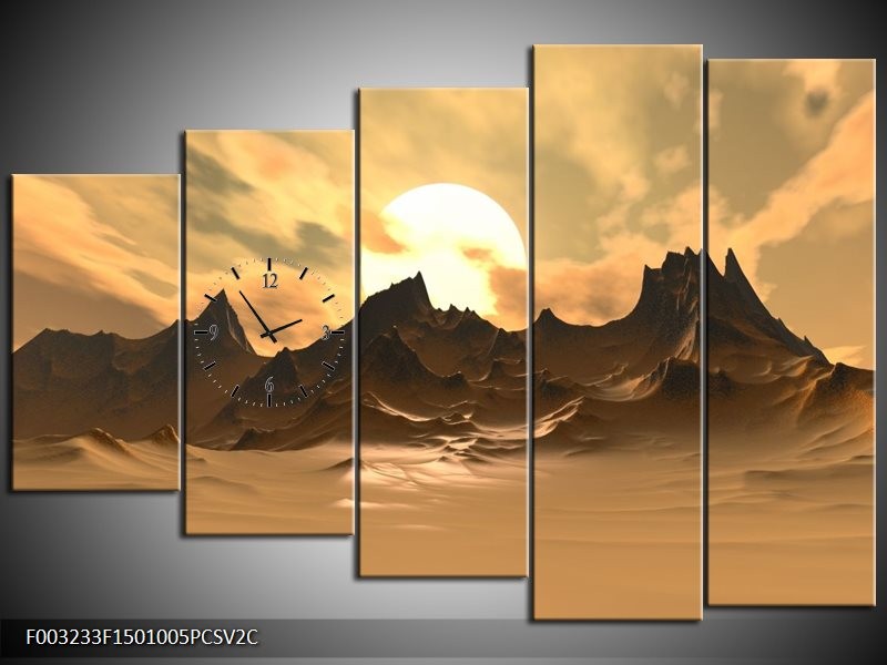 Klok schilderij Natuur | Wit, Bruin, Grijs | 150x100cm 5Luik