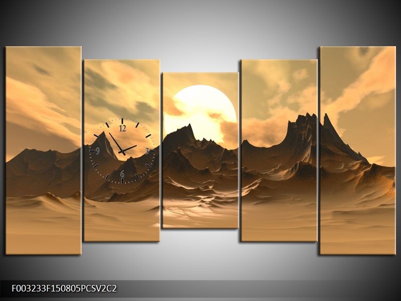 Klok schilderij Natuur | Wit, Bruin, Grijs | 150x80cm 5Luik