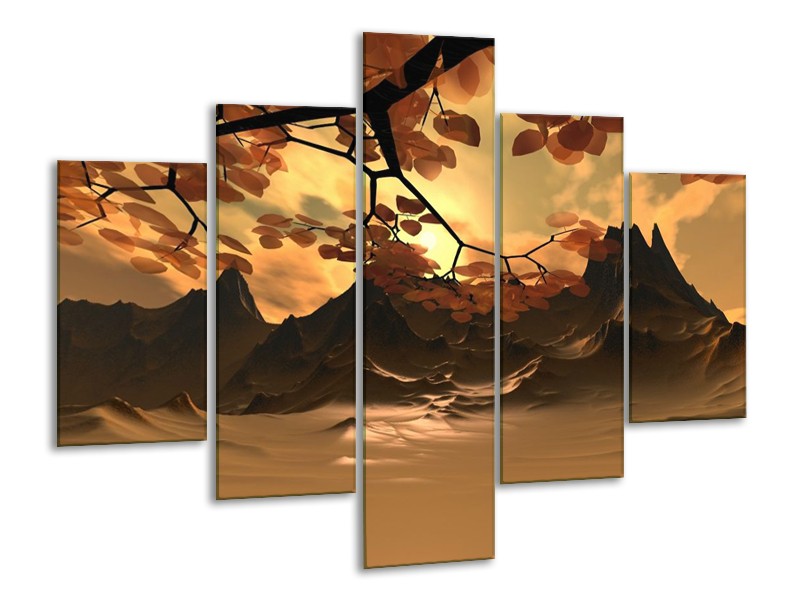 Canvas schilderij Natuur | Bruin, Wit, Geel | 100x70cm 5Luik