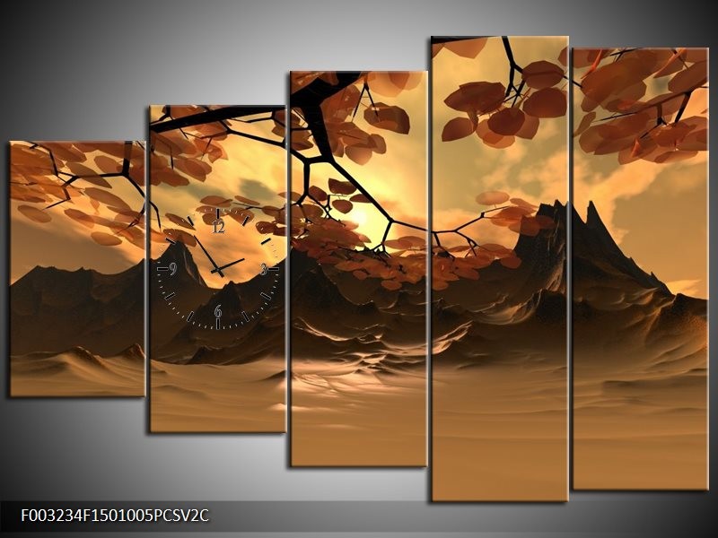 Klok schilderij Natuur | Bruin, Wit, Geel | 150x100cm 5Luik