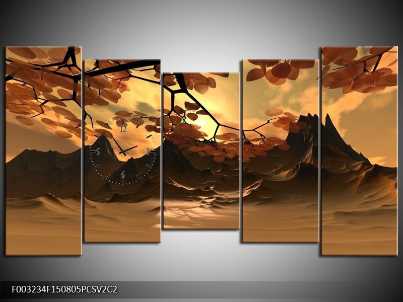 Klok schilderij Natuur | Bruin, Wit, Geel | 150x80cm 5Luik