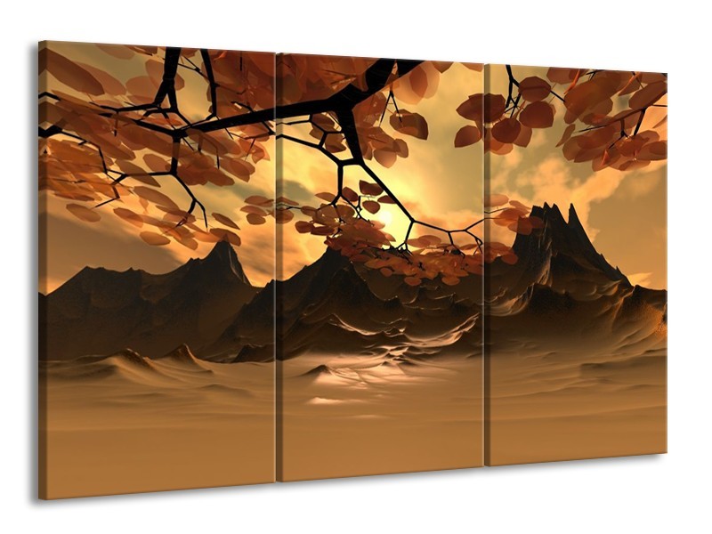 Canvas schilderij Natuur | Bruin, Wit, Geel | 165x100cm 3Luik
