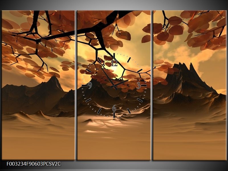Klok schilderij Natuur | Bruin, Wit, Geel | 90x60cm 3Luik