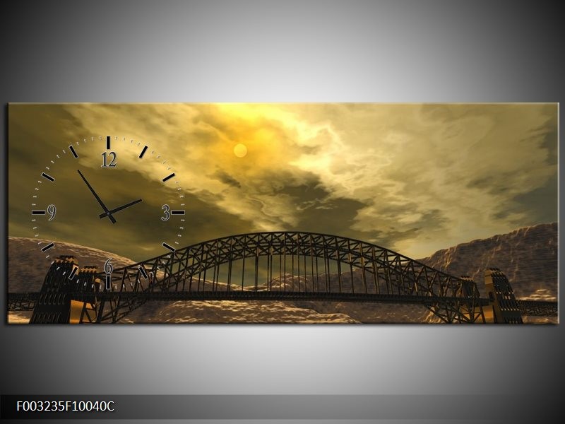 Klok schilderij Brug | Geel, Bruin, Grijs | 100x40cm 1Luik
