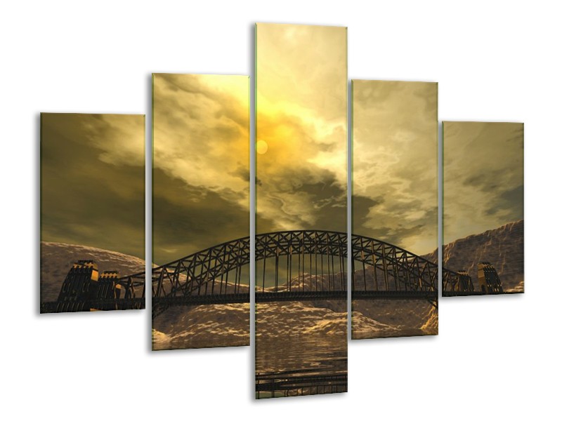 Canvas schilderij Brug | Geel, Bruin, Grijs | 100x70cm 5Luik