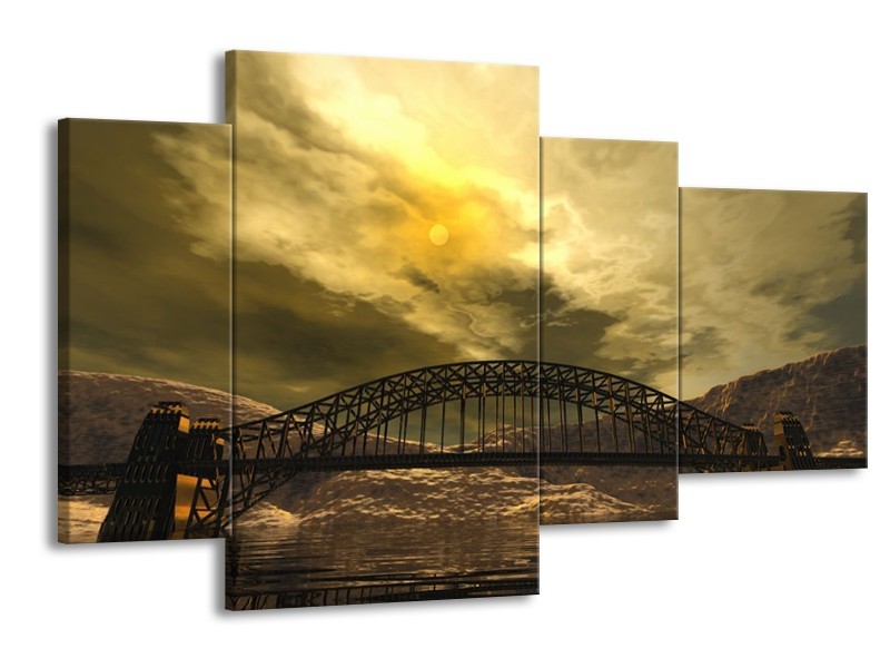Glas schilderij Brug | Geel, Bruin, Grijs | 120x75cm 4Luik