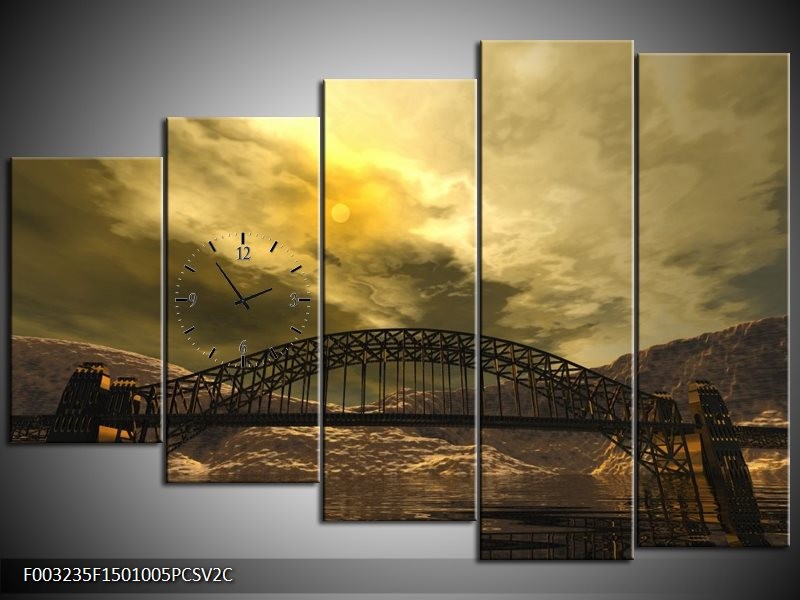 Klok schilderij Brug | Geel, Bruin, Grijs | 150x100cm 5Luik