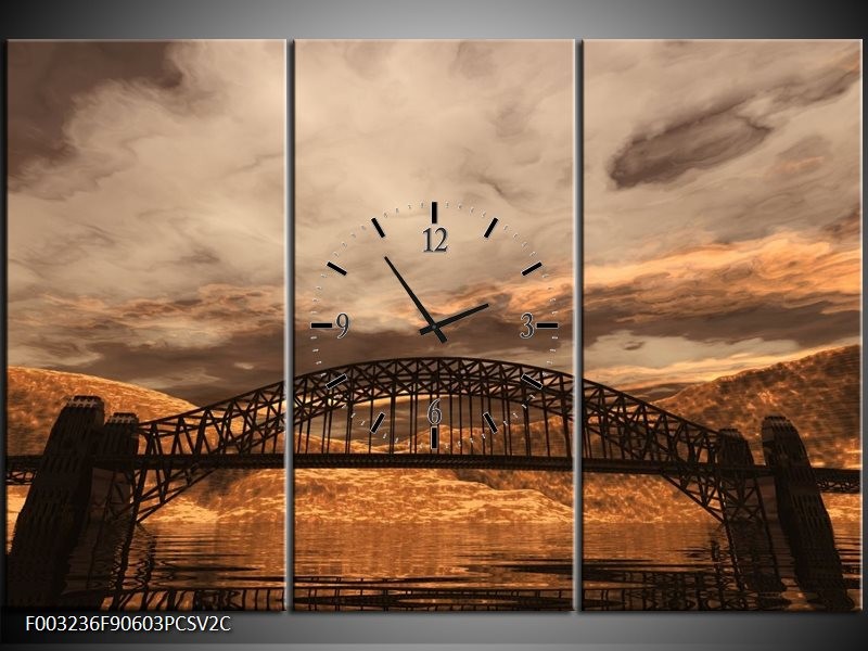 Klok schilderij Natuur | Bruin, Zwart, Grijs | 90x60cm 3Luik