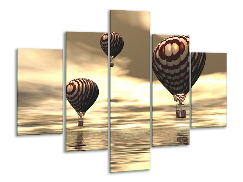 Canvas schilderij Luchtballon | Bruin, Grijs, Wit | 100x70cm 5Luik