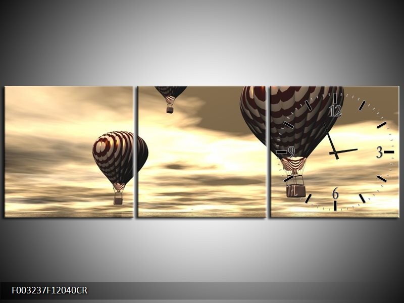 Klok schilderij Luchtballon | Bruin, Grijs, Wit | 120x40cm 3Luik