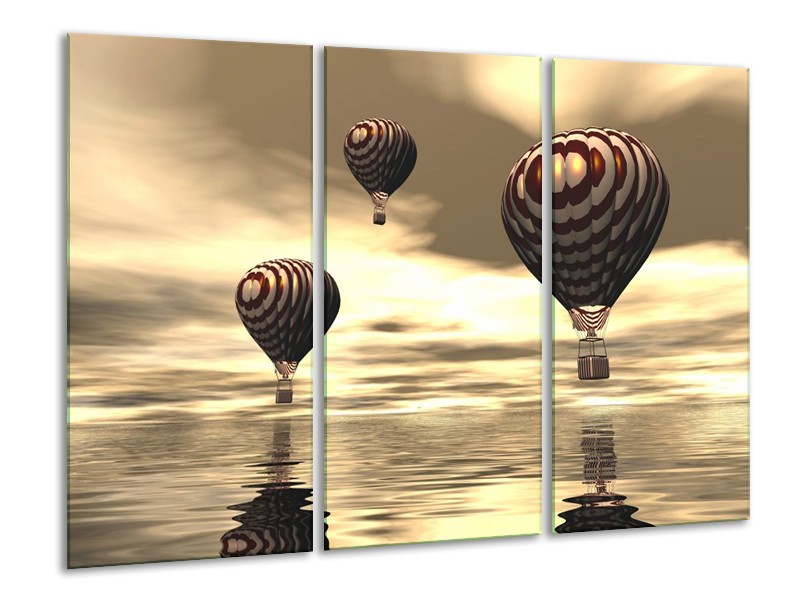 Canvas schilderij Luchtballon | Bruin, Grijs, Wit | 120x80cm 3Luik