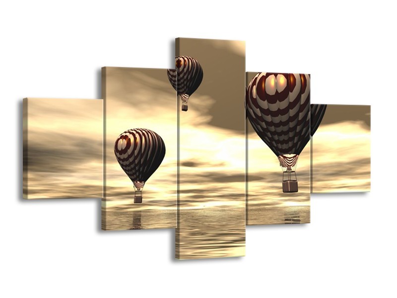 Canvas schilderij Luchtballon | Bruin, Grijs, Wit | 125x70cm 5Luik