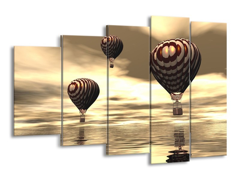 Canvas schilderij Luchtballon | Bruin, Grijs, Wit | 150x100cm 5Luik