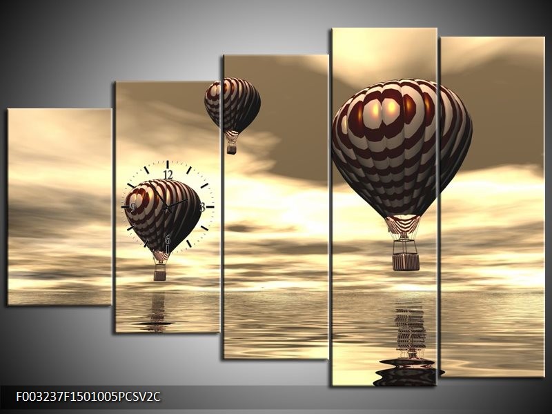 Klok schilderij Luchtballon | Bruin, Grijs, Wit | 150x100cm 5Luik