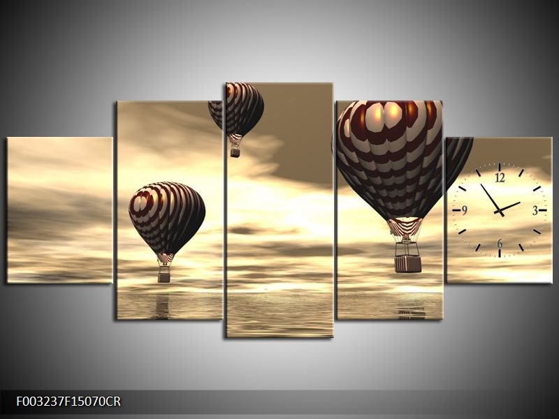 Klok schilderij Luchtballon | Bruin, Grijs, Wit | 150x70cm 5Luik