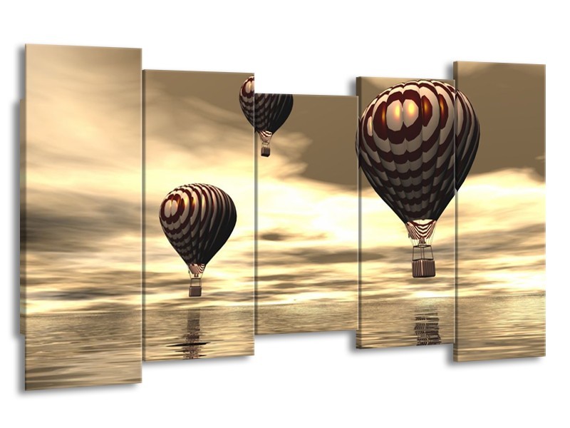 Glas schilderij Luchtballon | Bruin, Grijs, Wit | 150x80cm 5Luik