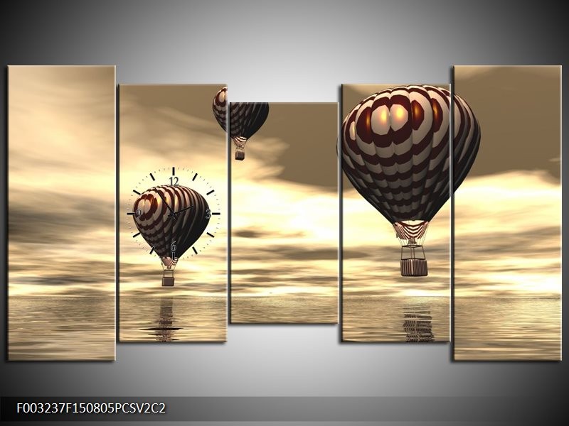 Klok schilderij Luchtballon | Bruin, Grijs, Wit | 150x80cm 5Luik