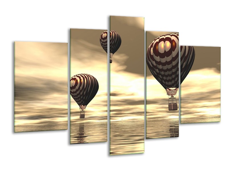 Glas schilderij Luchtballon | Bruin, Grijs, Wit | 170x100cm 5Luik