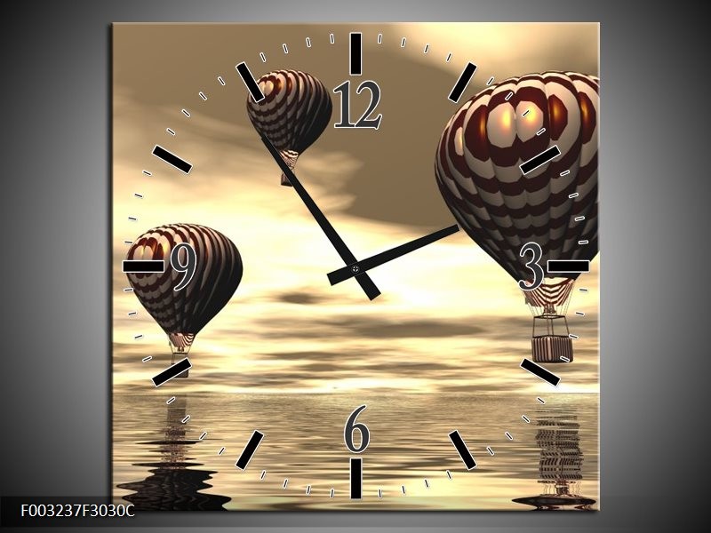 Klok schilderij Luchtballon | Bruin, Grijs, Wit | 30x30cm 1Luik