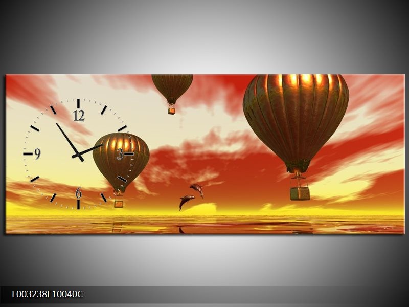 Klok schilderij Luchtballon | Geel, Goud, Rood | 100x40cm 1Luik