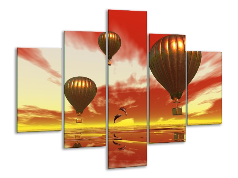 Canvas schilderij Luchtballon | Geel, Goud, Rood | 100x70cm 5Luik