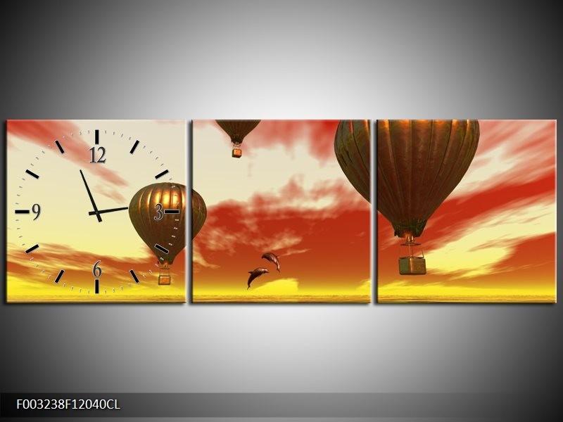 Klok schilderij Luchtballon | Geel, Goud, Rood | 120x40cm 3Luik