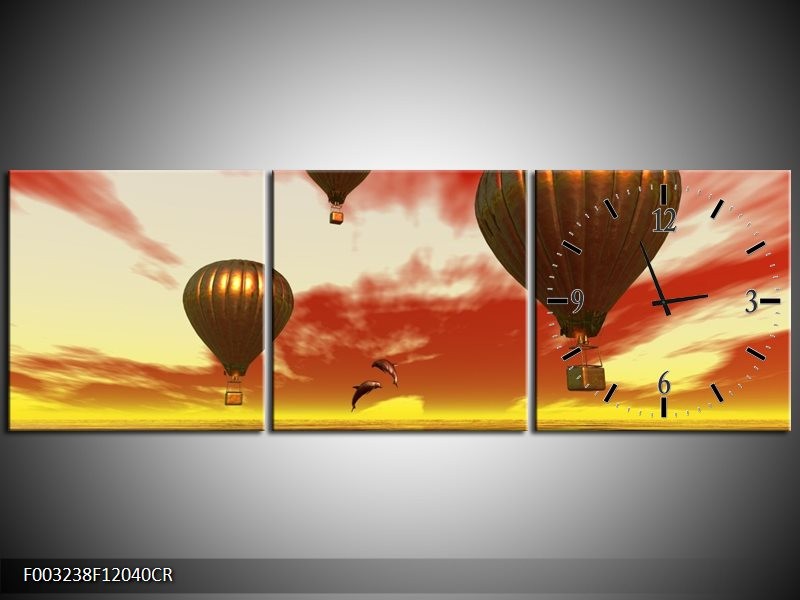 Klok schilderij Luchtballon | Geel, Goud, Rood | 120x40cm 3Luik