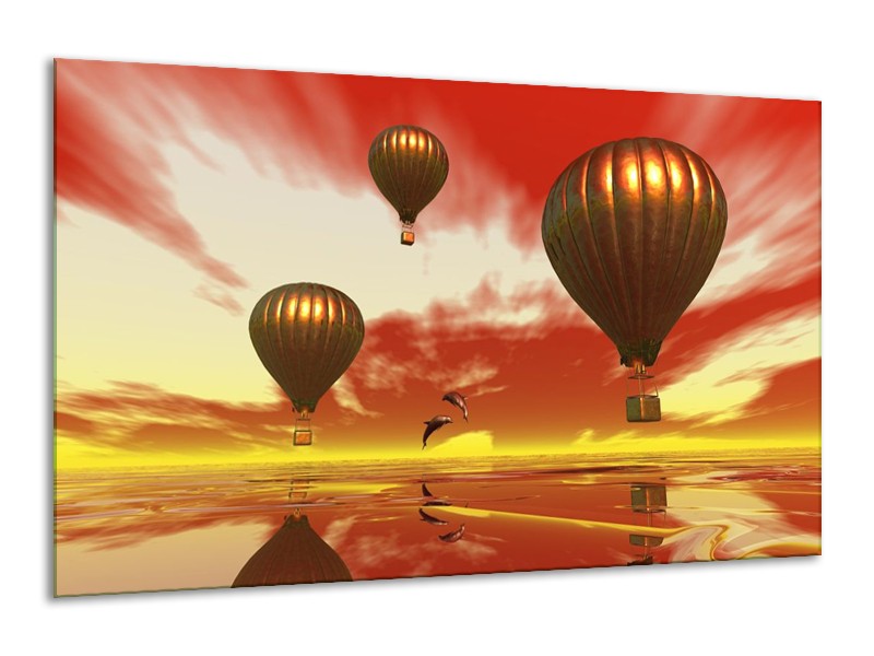 Canvas schilderij Luchtballon | Geel, Goud, Rood | 120x70cm 1Luik