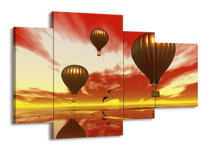 Glas schilderij Luchtballon | Geel, Goud, Rood | 120x75cm 4Luik