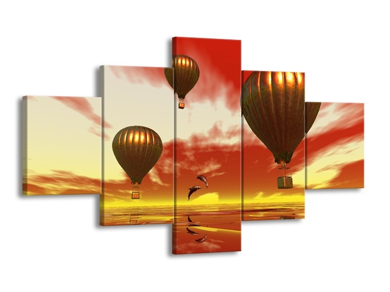 Canvas schilderij Luchtballon | Geel, Goud, Rood | 125x70cm 5Luik