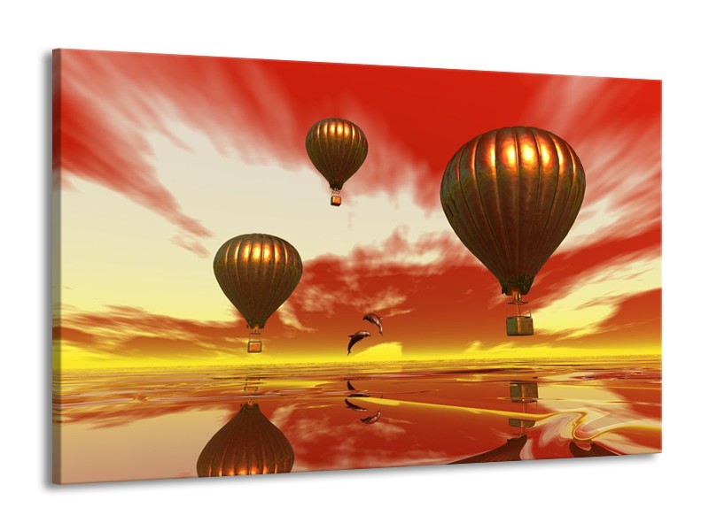 Canvas schilderij Luchtballon | Geel, Goud, Rood | 140x90cm 1Luik