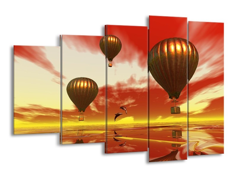 Canvas schilderij Luchtballon | Geel, Goud, Rood | 150x100cm 5Luik