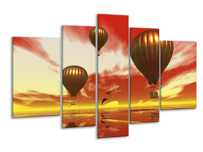 Canvas schilderij Luchtballon | Geel, Goud, Rood | 170x100cm 5Luik