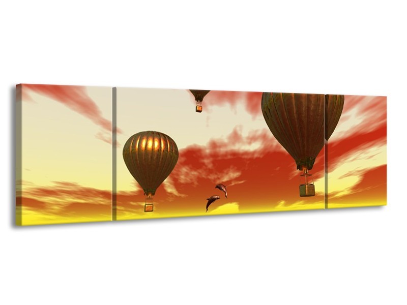 Glas schilderij Luchtballon | Geel, Goud, Rood | 170x50cm 3Luik